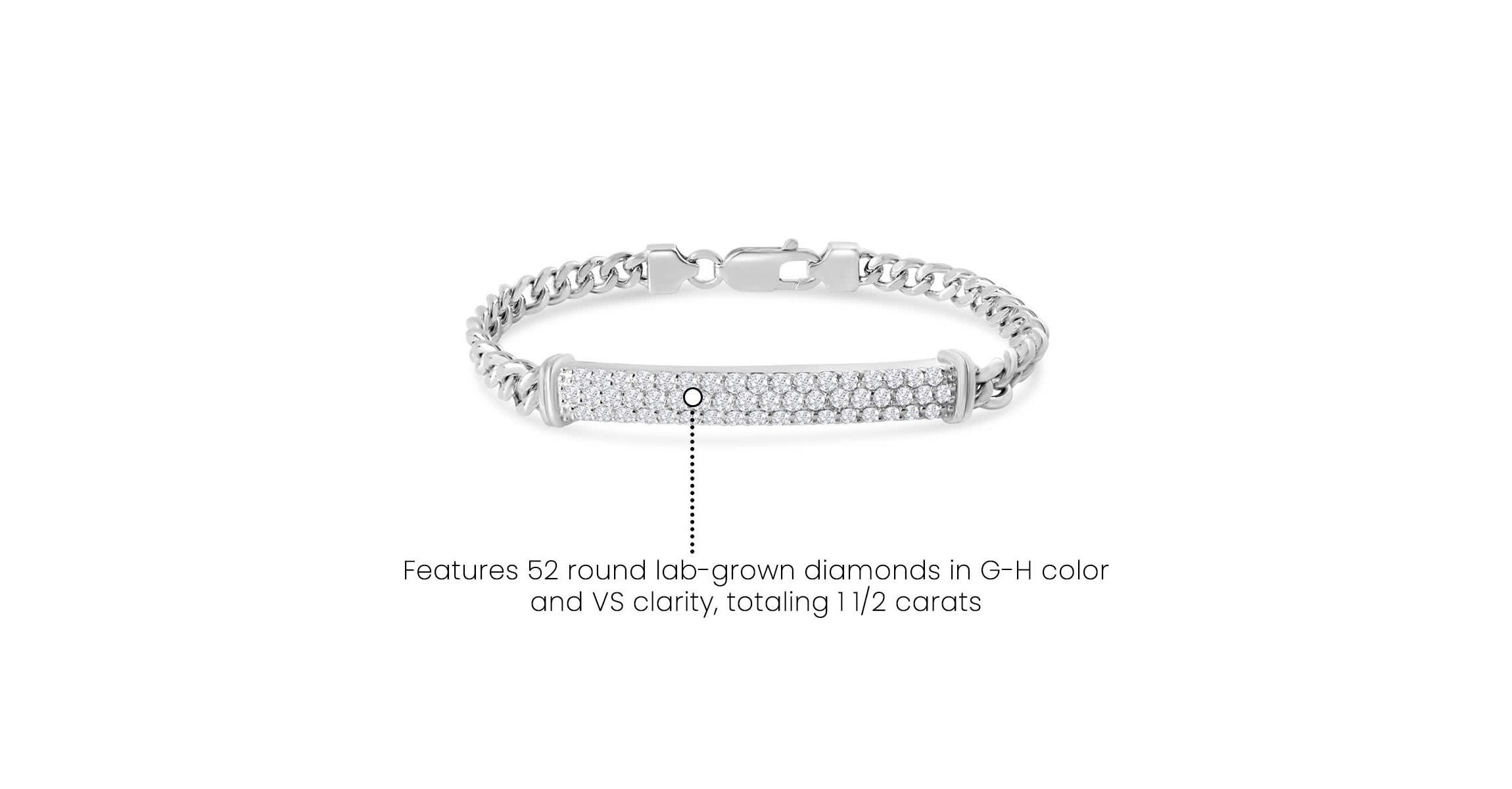 Lab Created Mens Giuseppe 1 1/2 Carat Lab Grown Diamond Bracelet In Sterling Silver, 8 Inches