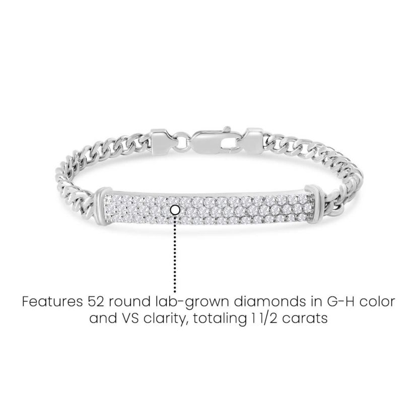 Lab Created Mens Giuseppe 1 1/2 Carat Lab Grown Diamond Bracelet In Sterling Silver, 8 Inches