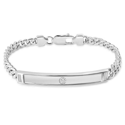 Bruno Magli Lab Created Mens Carlo 1/10 Carat Lab Grown Diamond Bracelet In Sterling Silver, 8 Inches, Silver
