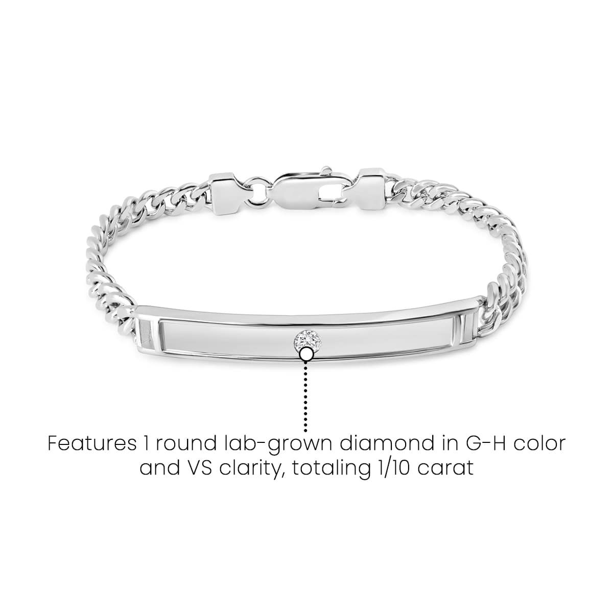 Lab Created Mens Carlo 1/10 Carat Lab Grown Diamond Bracelet In Sterling Silver, 8 Inches