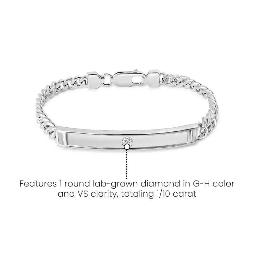 Lab Created Mens Carlo 1/10 Carat Lab Grown Diamond Bracelet In Sterling Silver, 8 Inches