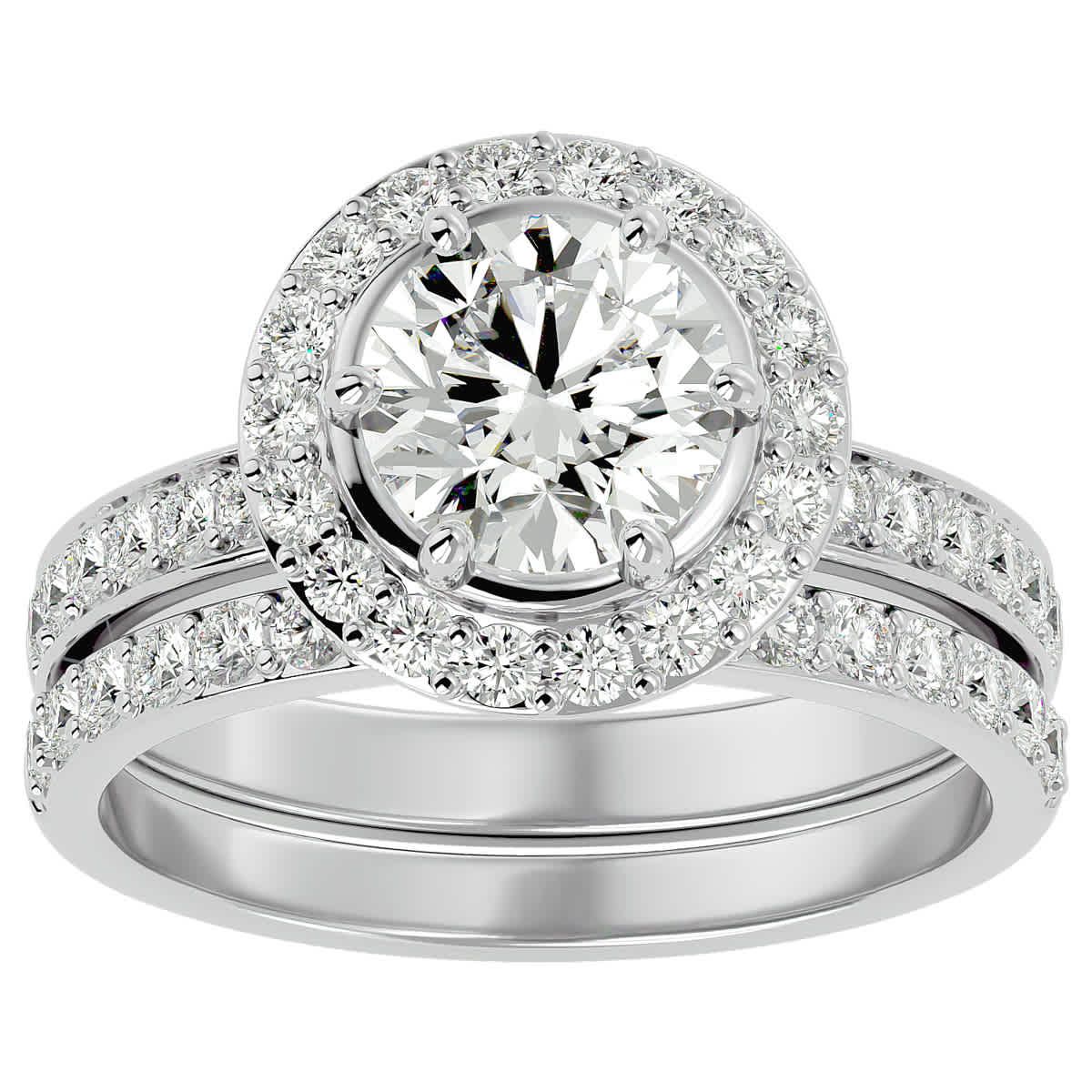 Lab Created 2 1/2 Carat Halo Lab Grown Diamond Bridal Set In Sterling Silver