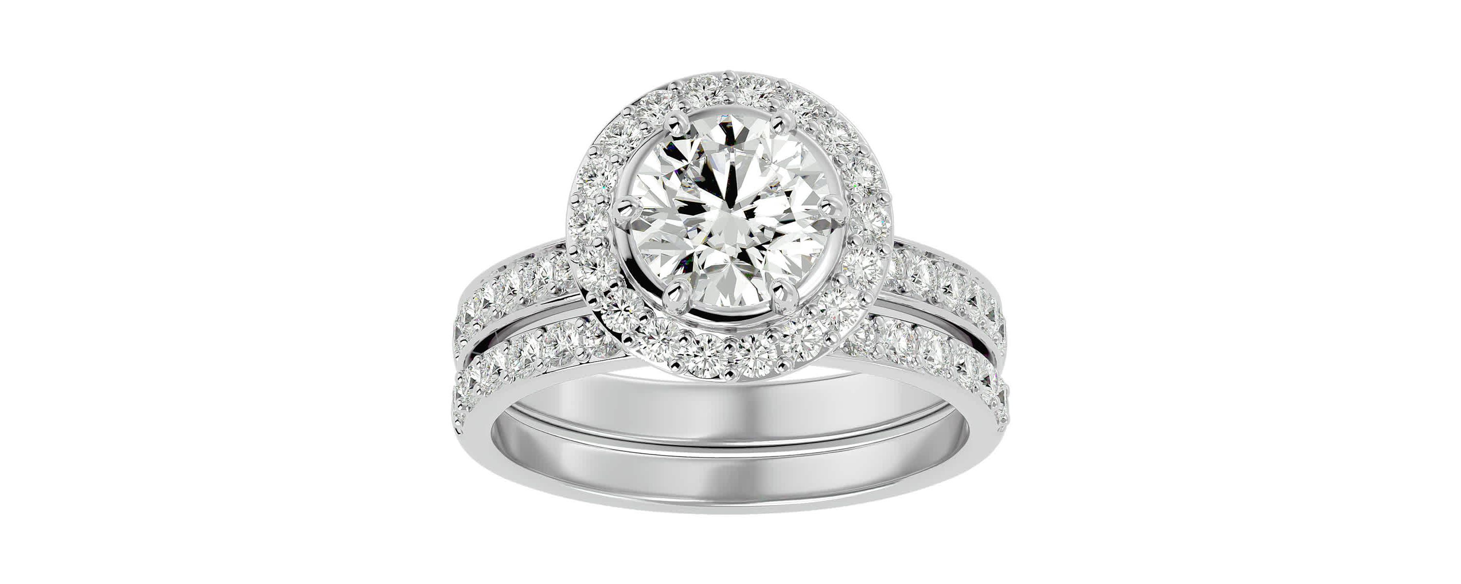 Lab Created 2 1/2 Carat Halo Lab Grown Diamond Bridal Set In Sterling Silver