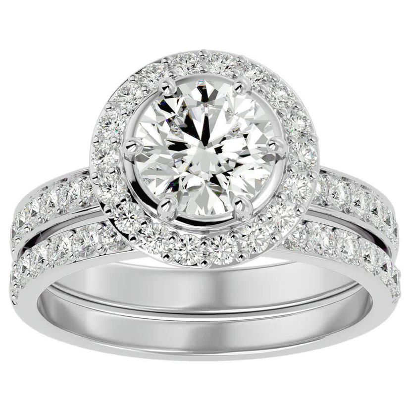 Lab Created 2 1/2 Carat Halo Lab Grown Diamond Bridal Set In Sterling Silver