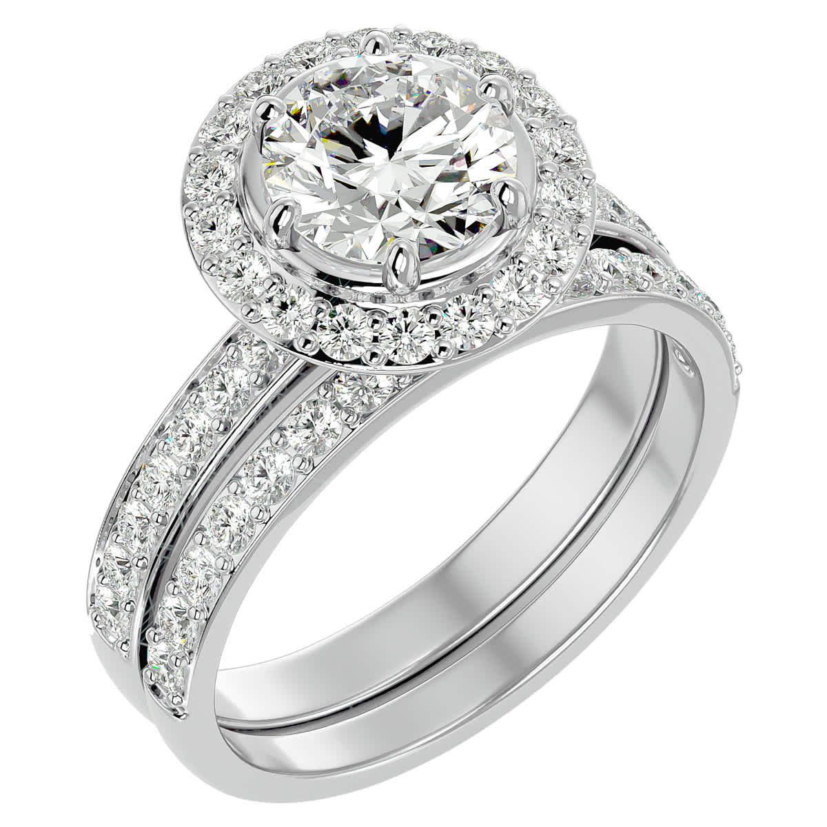 Lab Created 2 1/2 Carat Halo Lab Grown Diamond Bridal Set In Sterling Silver