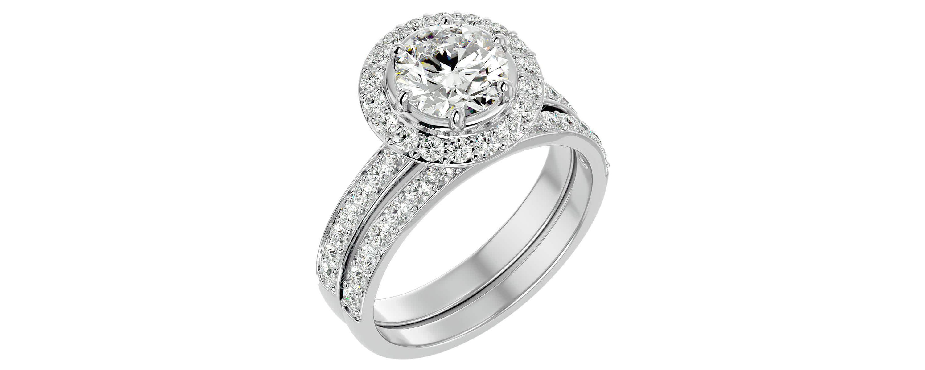 Lab Created 2 1/2 Carat Halo Lab Grown Diamond Bridal Set In Sterling Silver