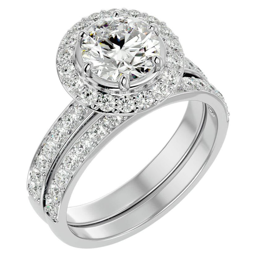 Lab Created 2 1/2 Carat Halo Lab Grown Diamond Bridal Set In Sterling Silver