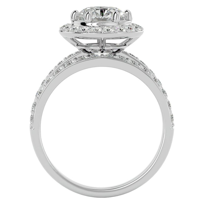Lab Created 2 1/2 Carat Halo Lab Grown Diamond Bridal Set In Sterling Silver
