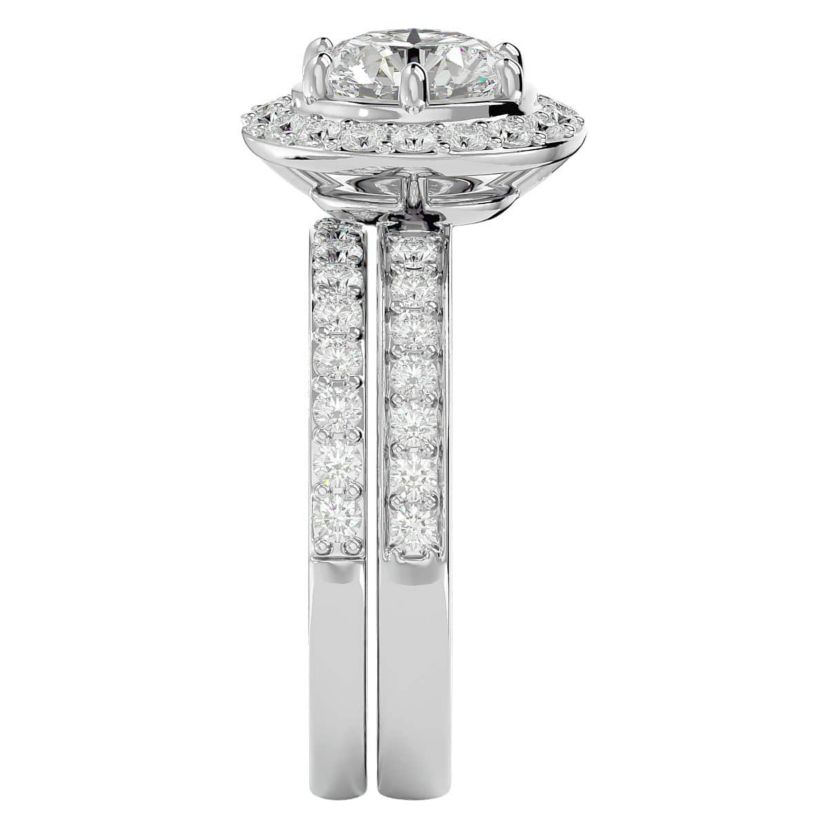 Lab Created 2 1/2 Carat Halo Lab Grown Diamond Bridal Set In Sterling Silver