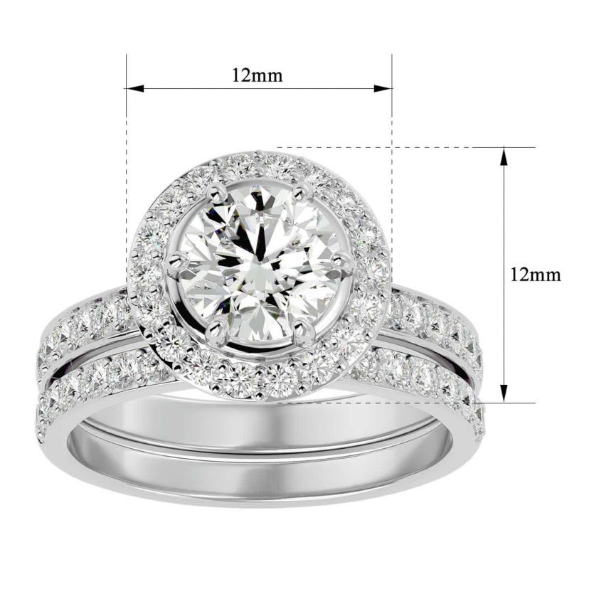 Lab Created 2 1/2 Carat Halo Lab Grown Diamond Bridal Set In Sterling Silver