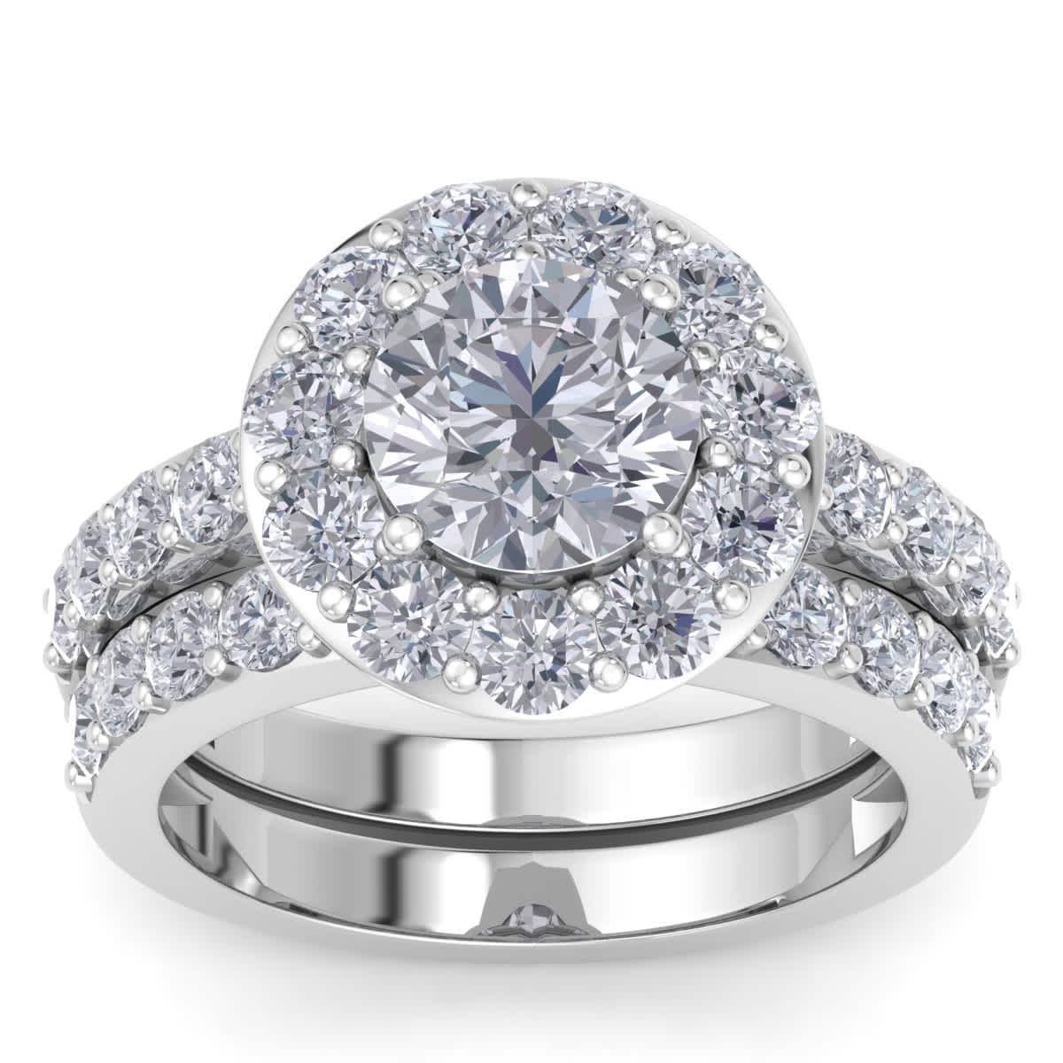 Lab Created 4 Carat Halo Lab Grown Diamond Bridal Set In Sterling Silver