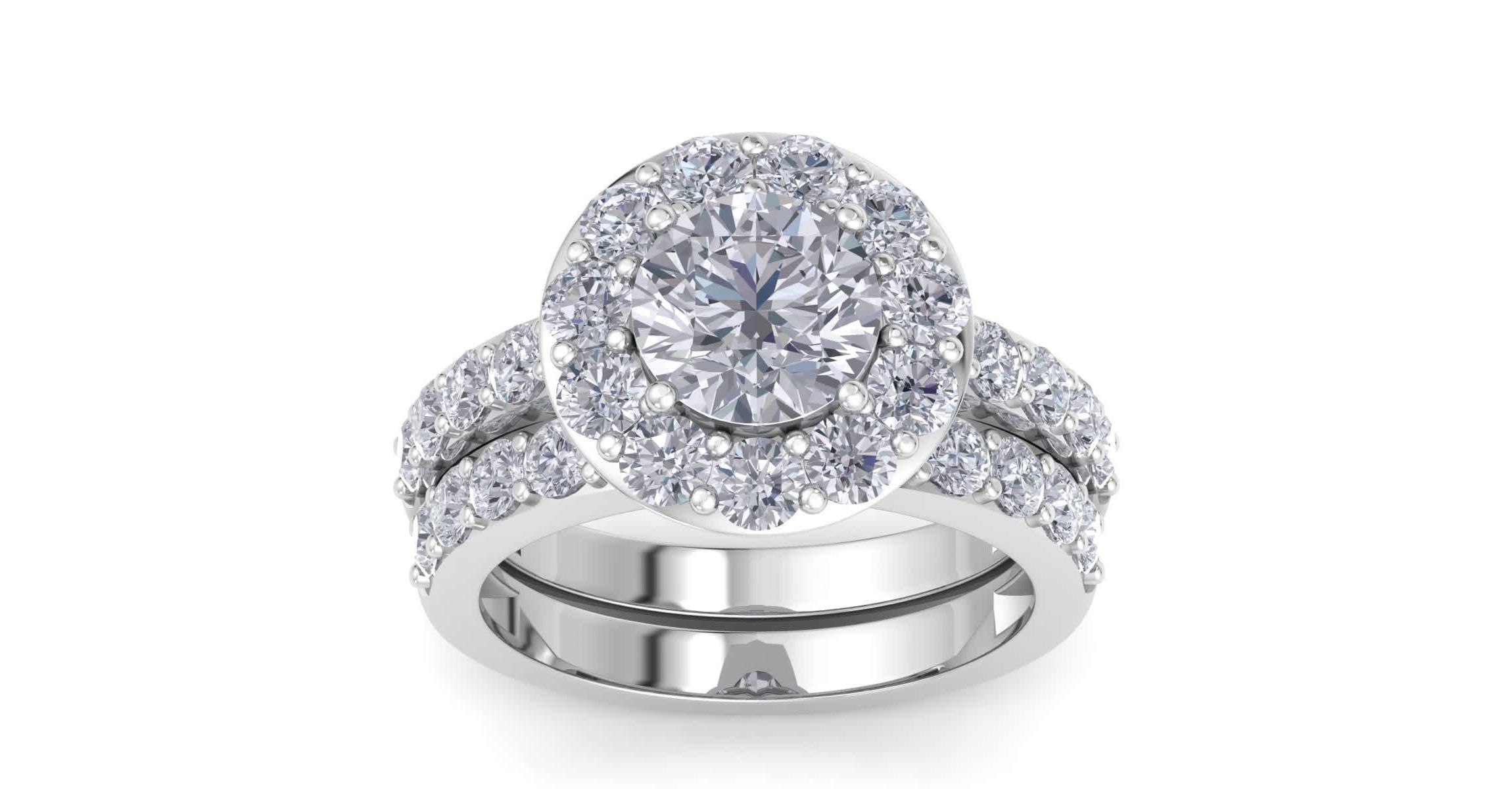 Lab Created 4 Carat Halo Lab Grown Diamond Bridal Set In Sterling Silver