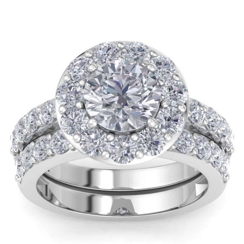Lab Created 4 Carat Halo Lab Grown Diamond Bridal Set In Sterling Silver