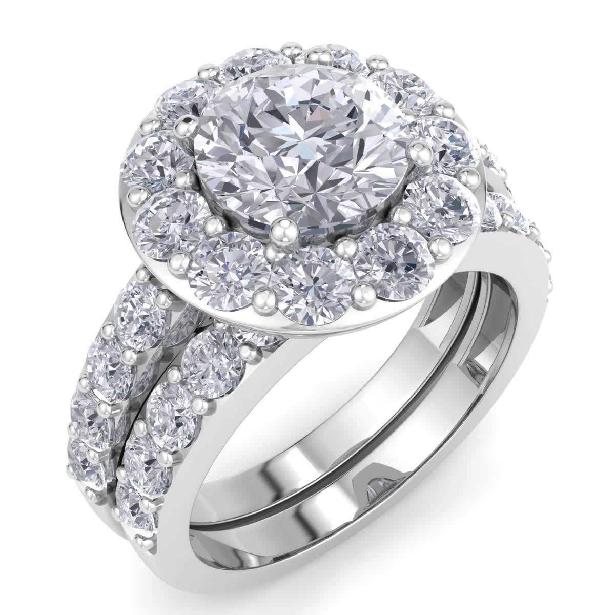 Lab Created 4 Carat Halo Lab Grown Diamond Bridal Set In Sterling Silver