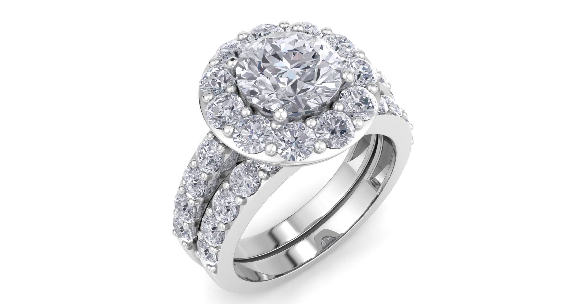 Lab Created 4 Carat Halo Lab Grown Diamond Bridal Set In Sterling Silver