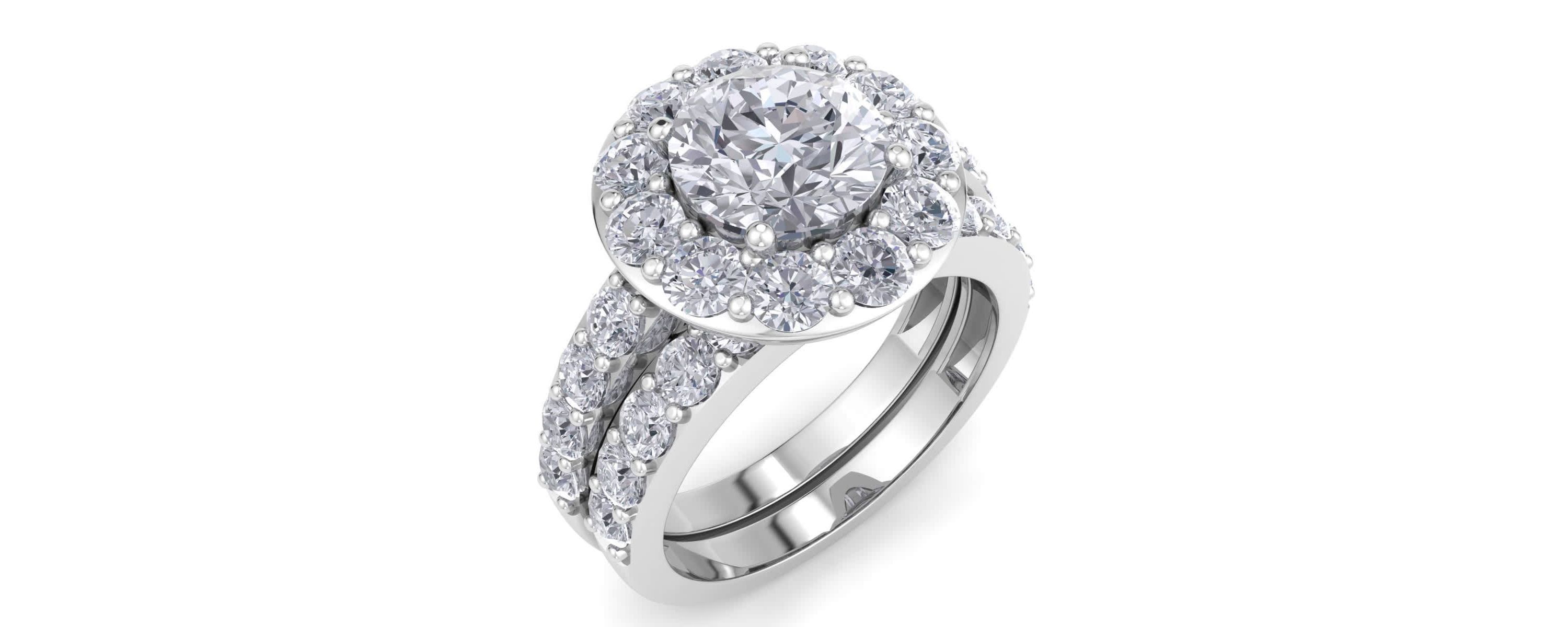 Lab Created 4 Carat Halo Lab Grown Diamond Bridal Set In Sterling Silver