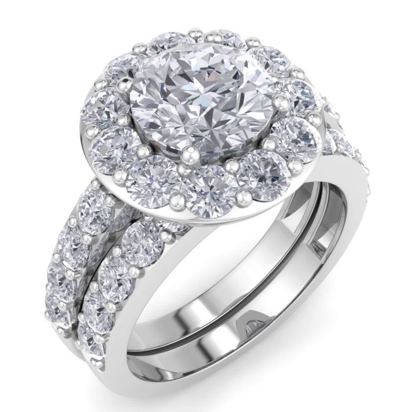 Lab Created 4 Carat Halo Lab Grown Diamond Bridal Set In Sterling Silver
