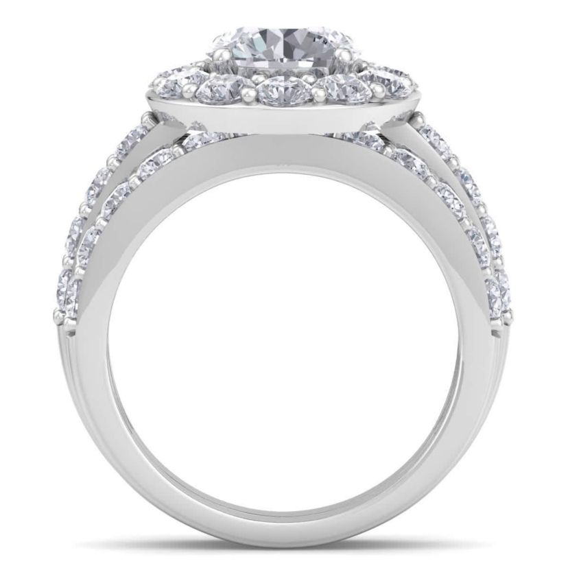 Lab Created 4 Carat Halo Lab Grown Diamond Bridal Set In Sterling Silver