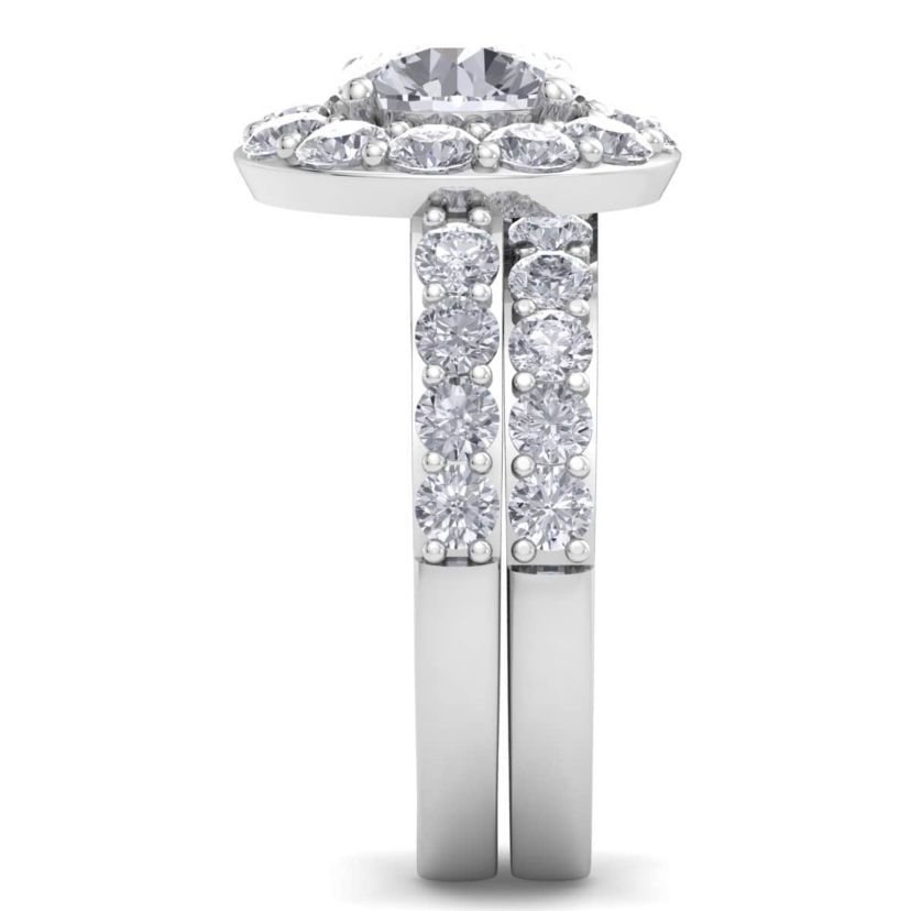Lab Created 4 Carat Halo Lab Grown Diamond Bridal Set In Sterling Silver
