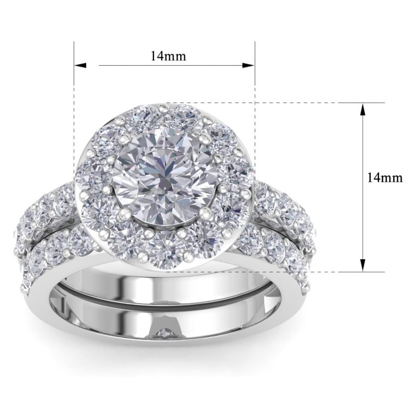 Lab Created 4 Carat Halo Lab Grown Diamond Bridal Set In Sterling Silver