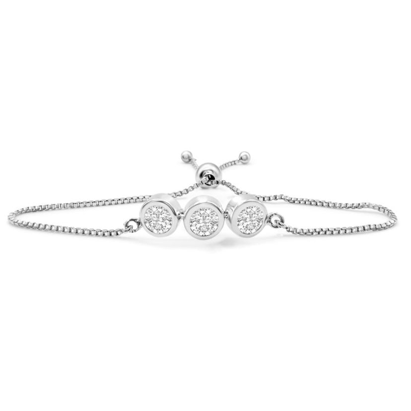 Lab Created 3 Carat Lab Grown Diamond Bolo Bracelet In Sterling Silver, Adjustable 6-9 Inches