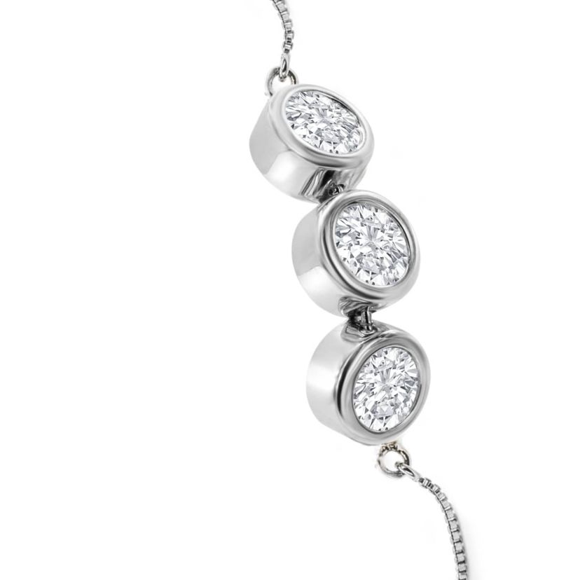 Lab Created 3 Carat Lab Grown Diamond Bolo Bracelet In Sterling Silver, Adjustable 6-9 Inches