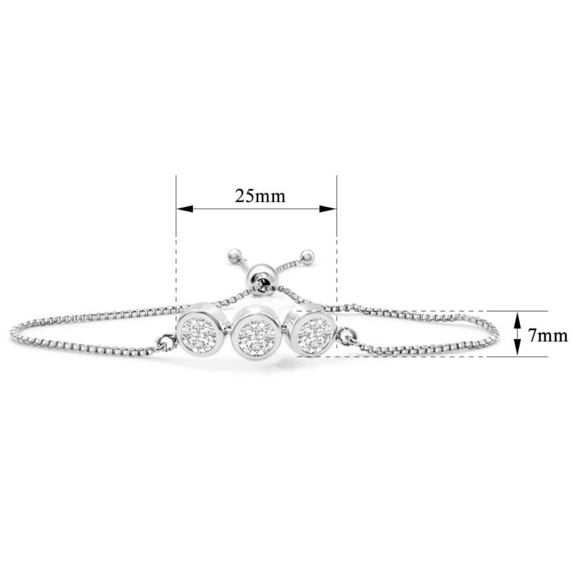 Lab Created 3 Carat Lab Grown Diamond Bolo Bracelet In Sterling Silver, Adjustable 6-9 Inches