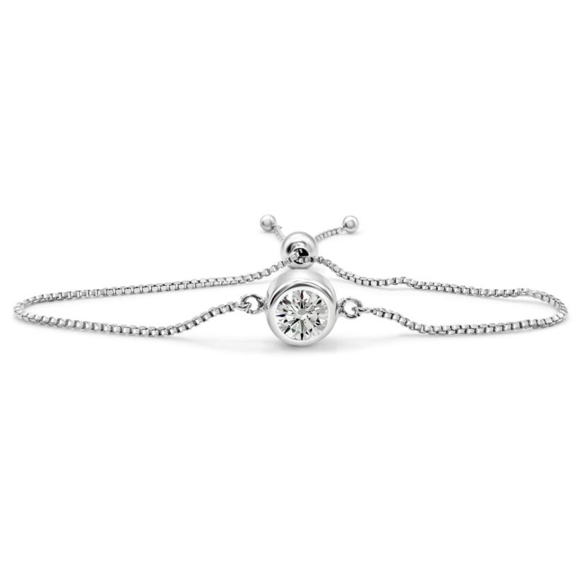 Lab Created 1 Carat Lab Grown Diamond Bolo Bracelet In Sterling Silver, Adjustable 6-9 Inches