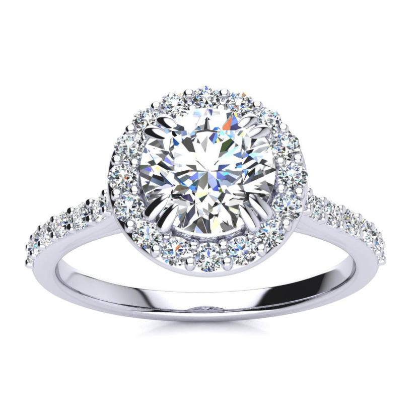Lab Created 1 1/4 Carat Halo Lab Grown Diamond Engagement Ring In Sterling Silver