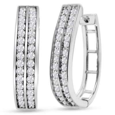 Belk & Co 1 Carat Natural Diamond Two Row Hoop Earrings In Solid Sterling Silver, 3/4 Inch Long, Silver