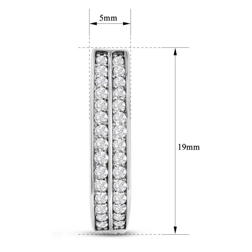 1 Carat Natural Diamond Two Row Hoop Earrings In Solid Sterling Silver, 3/4 Inch Long