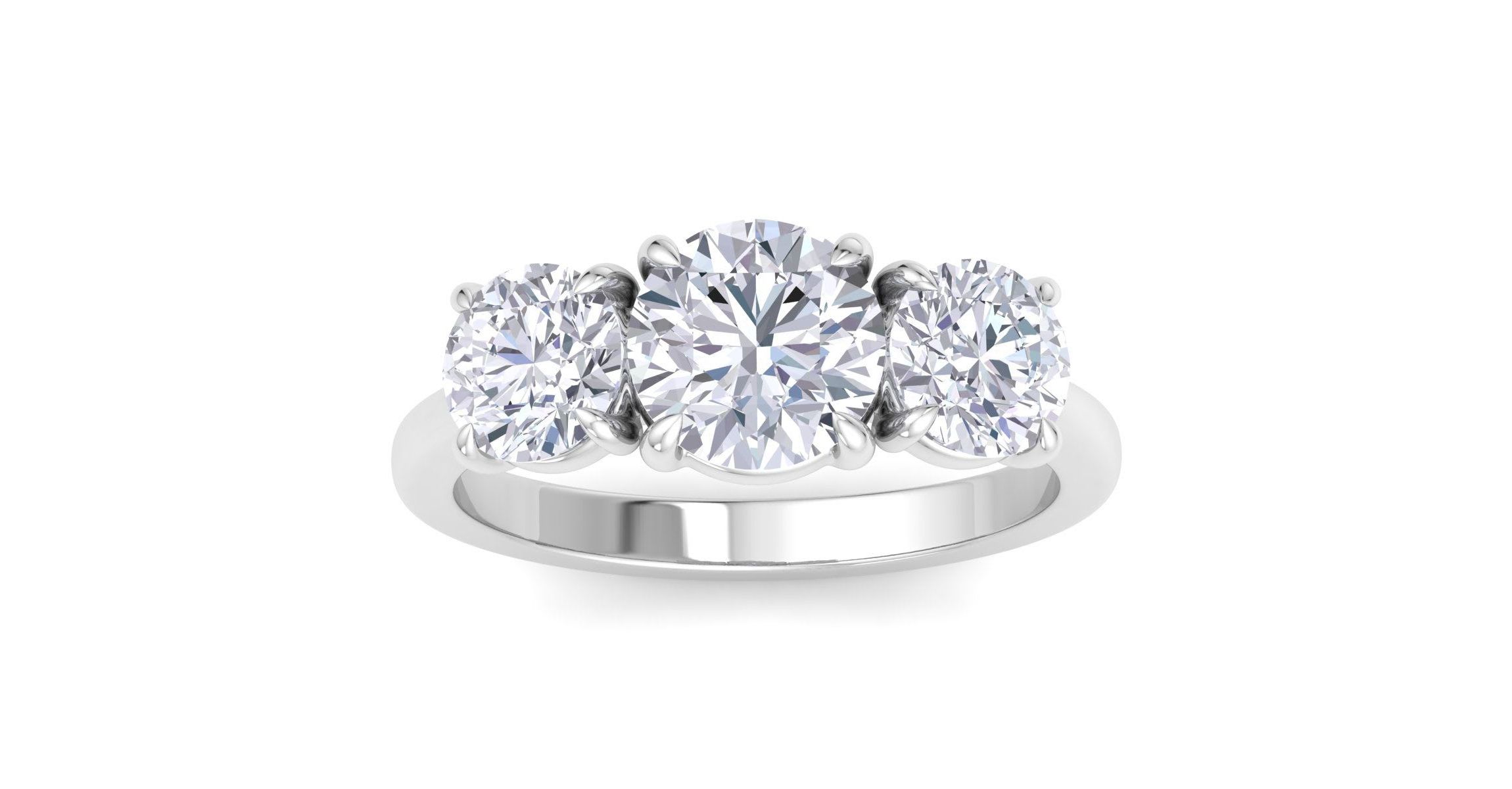 Lab Created 3 Carat Lab Grown Diamond Three Stone Engagement Ring In Sterling Silver