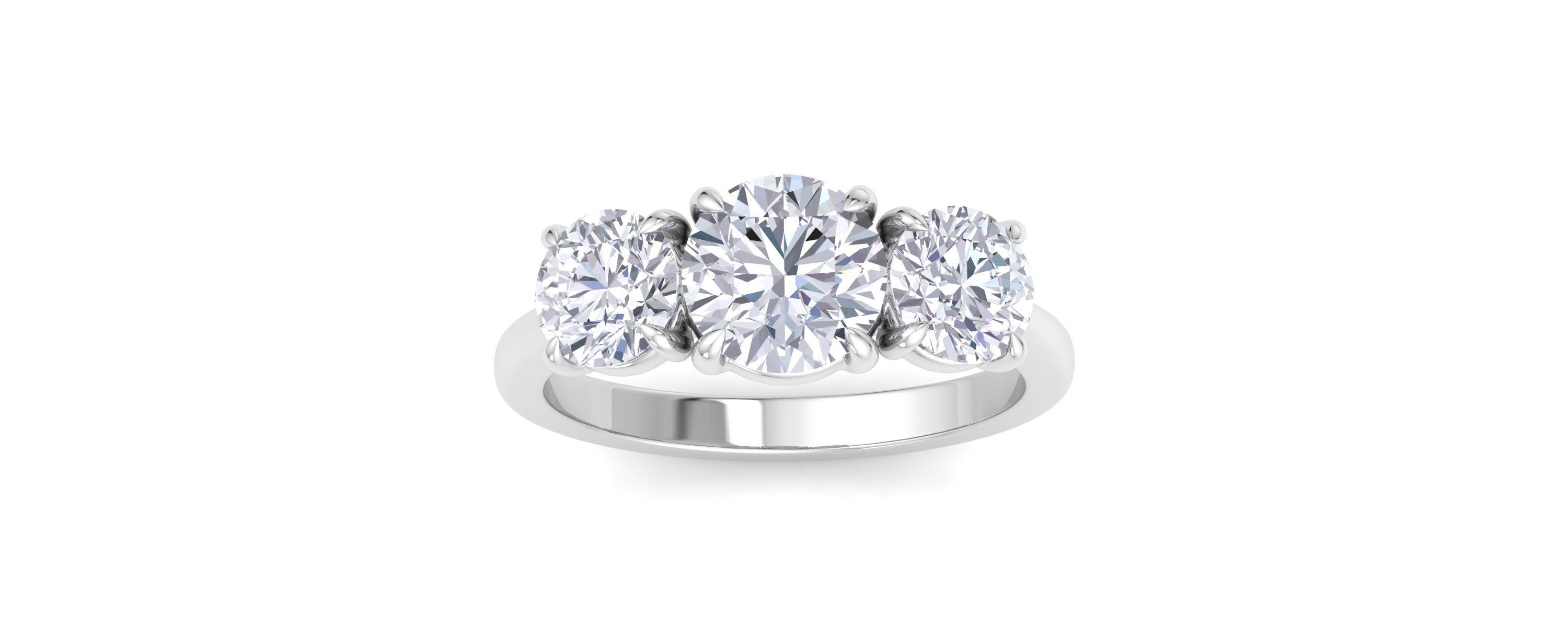 Lab Created 3 Carat Lab Grown Diamond Three Stone Engagement Ring In Sterling Silver