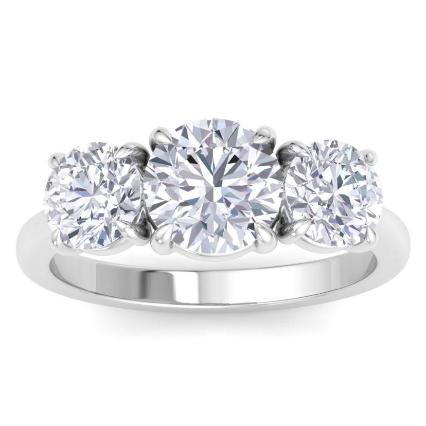 Lab Created 3 Carat Lab Grown Diamond Three Stone Engagement Ring In Sterling Silver