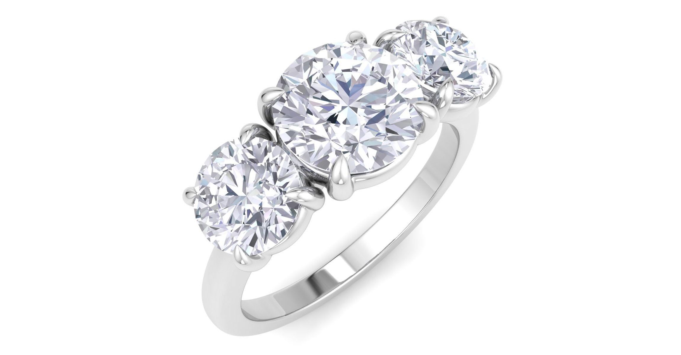 Lab Created 3 Carat Lab Grown Diamond Three Stone Engagement Ring In Sterling Silver