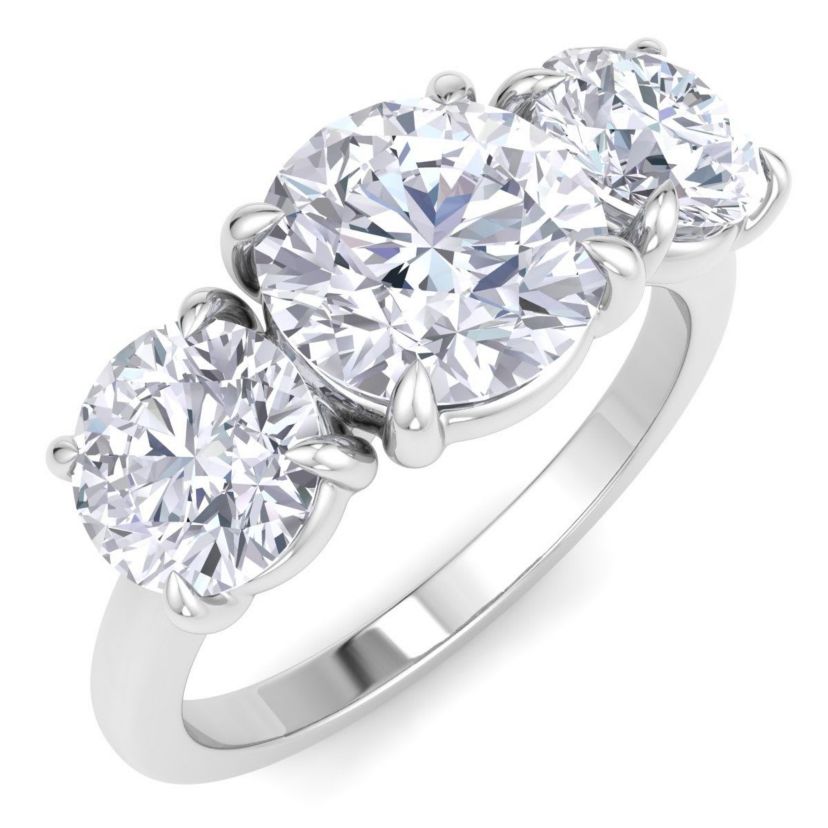 Lab Created 3 Carat Lab Grown Diamond Three Stone Engagement Ring In Sterling Silver