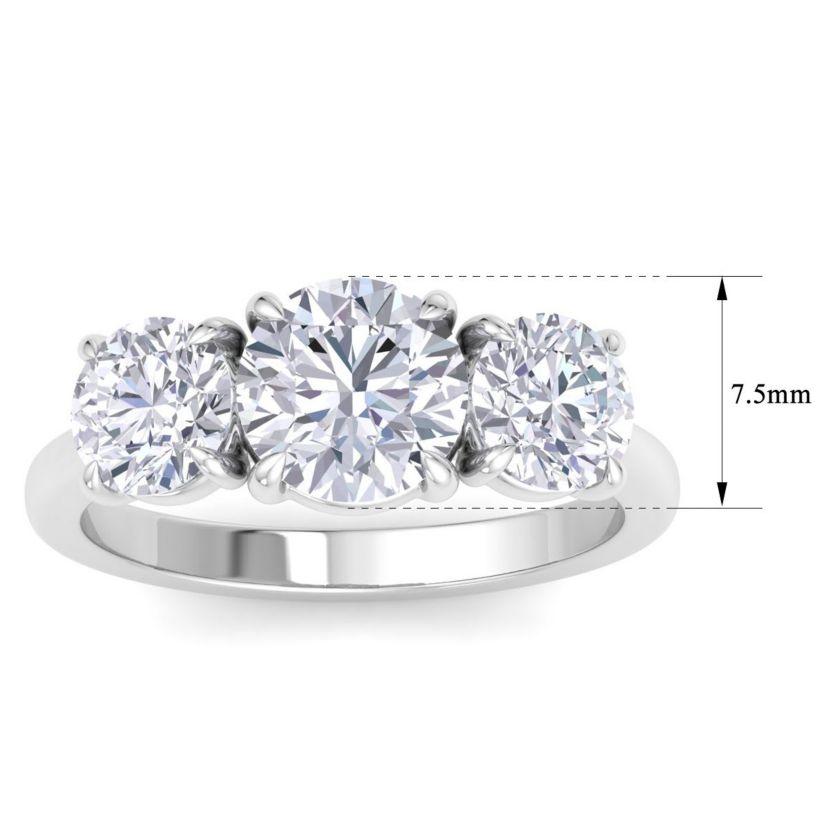 Lab Created 3 Carat Lab Grown Diamond Three Stone Engagement Ring In Sterling Silver