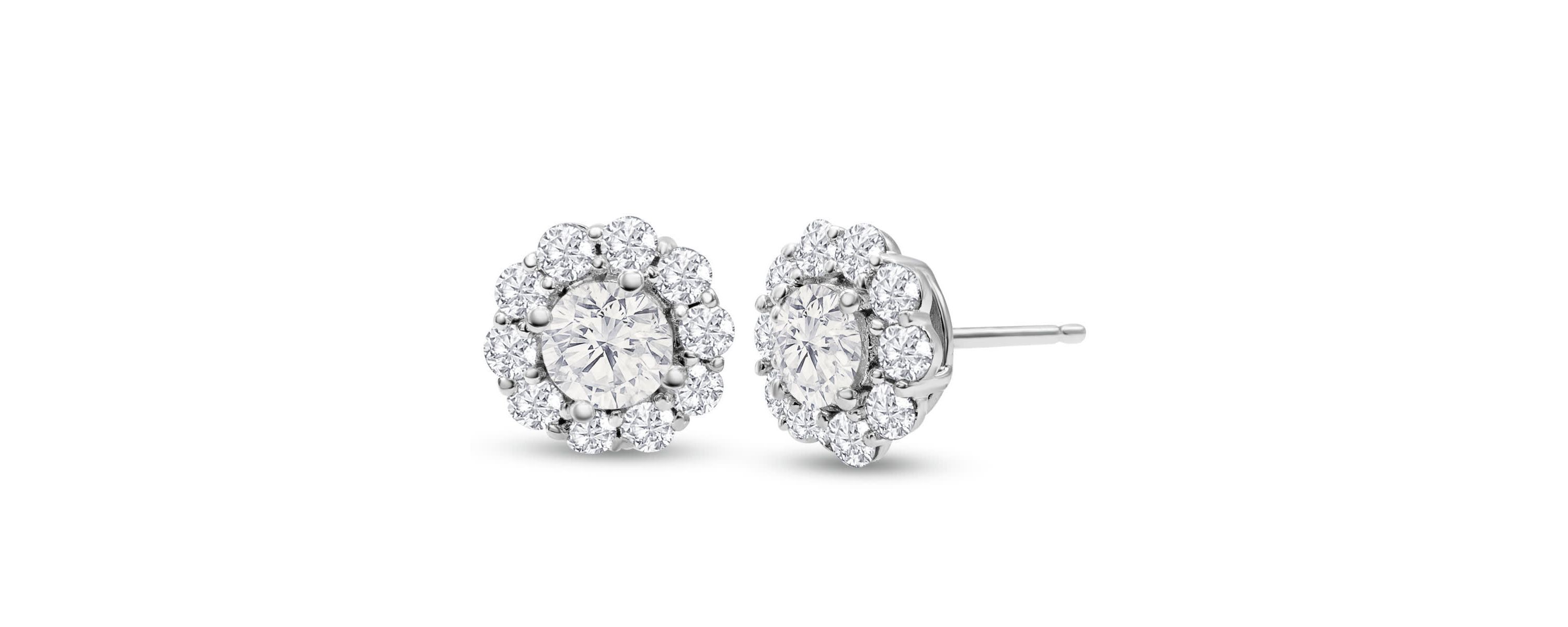 Lab Created 1 1/2 Carat Lab Grown Diamond Halo Stud Earrings In 14K White Gold