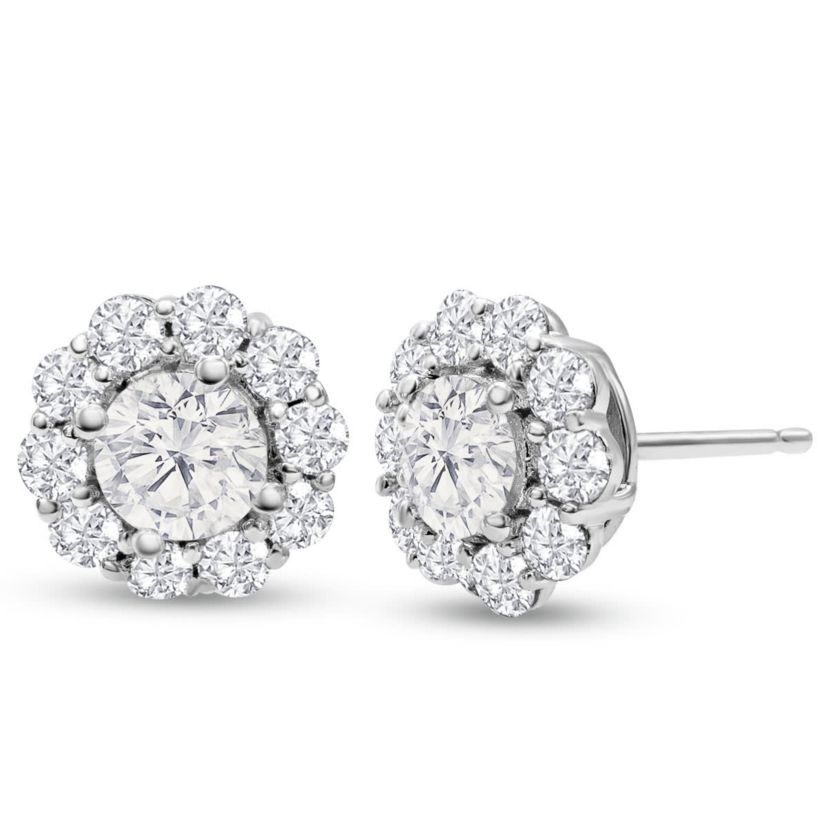 Lab Created 1 1/2 Carat Lab Grown Diamond Halo Stud Earrings In 14K White Gold