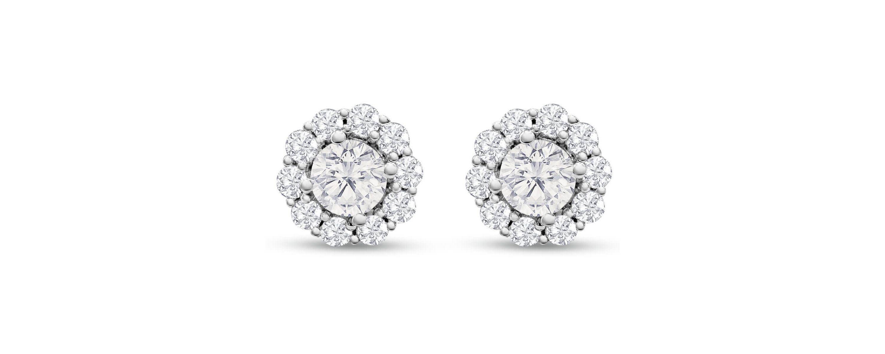 Lab Created 1 1/2 Carat Lab Grown Diamond Halo Stud Earrings In 14K White Gold