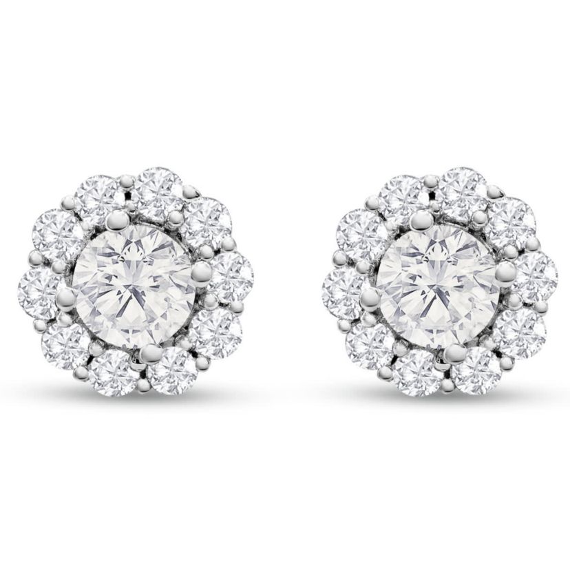 Lab Created 1 1/2 Carat Lab Grown Diamond Halo Stud Earrings In 14K White Gold