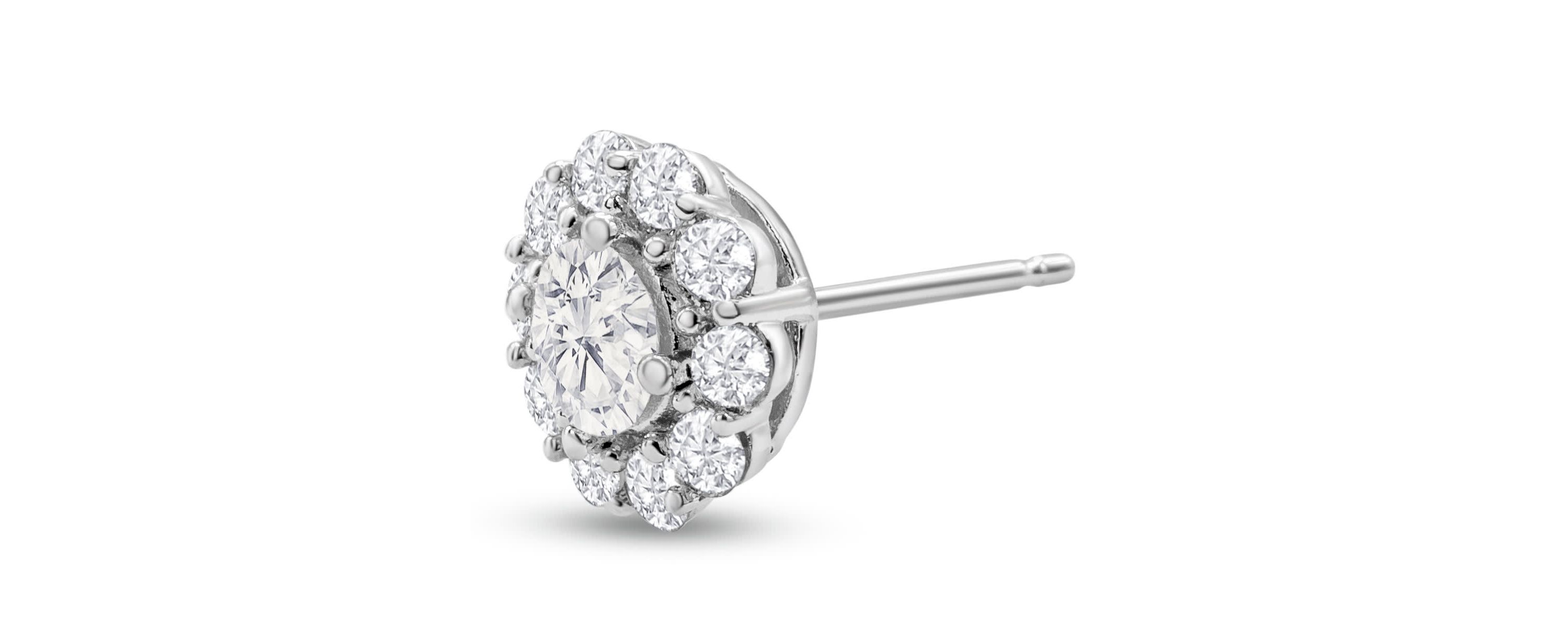 Lab Created 1 1/2 Carat Lab Grown Diamond Halo Stud Earrings In 14K White Gold