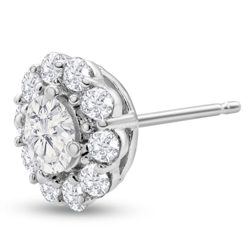 Lab Created 1 1/2 Carat Lab Grown Diamond Halo Stud Earrings In 14K White Gold