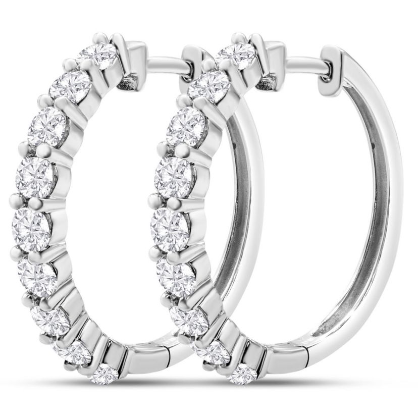 Lab Created 1 Carat Lab Grown Diamond Hoop Earrings In 14K White Gold