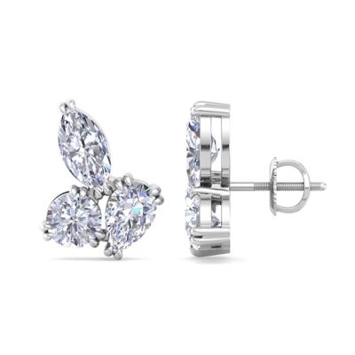 Martha Stewart Lab Created 3 Carat Lab Grown Diamond Cluster Stud Earrings In Sterling Silver, Marquise-Round-Pear, Silver