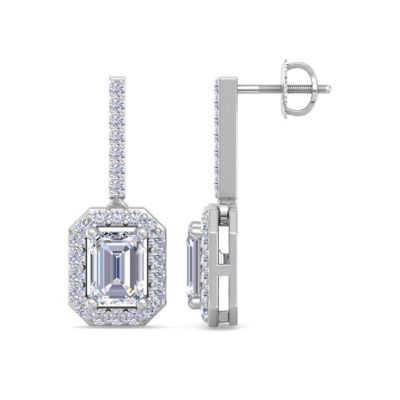Martha Stewart Lab Created 2 1/2 Carat Emerald Cut Lab Grown Diamond Drop Earrings In Sterling Silver