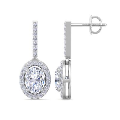 Martha Stewart Lab Created 2 1/2 Carat Oval Shape Lab Grown Diamond Drop Earrings In Sterling Silver