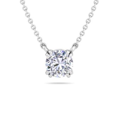 Martha Stewart Lab Created 1 Carat Round Shape Lab Grown Diamond Solitaire Necklace In Sterling Silver