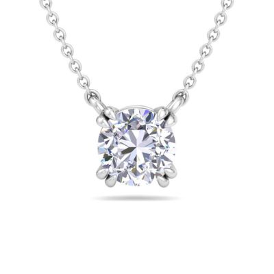 Martha Stewart Lab Created 2 Carat Round Shape Lab Grown Diamond Solitaire Necklace In Sterling Silver