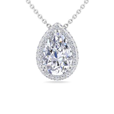 Martha Stewart Lab Created 2 1/4 Carat Pear Shape Lab Grown Diamond Halo Necklace In Sterling Silver